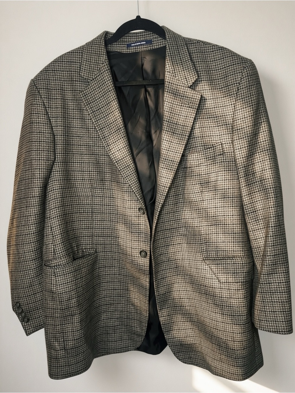 Marco Biella 100% Lambswool Houndstooth Sport Coat Blazer Woolmark Mens 44R VTG